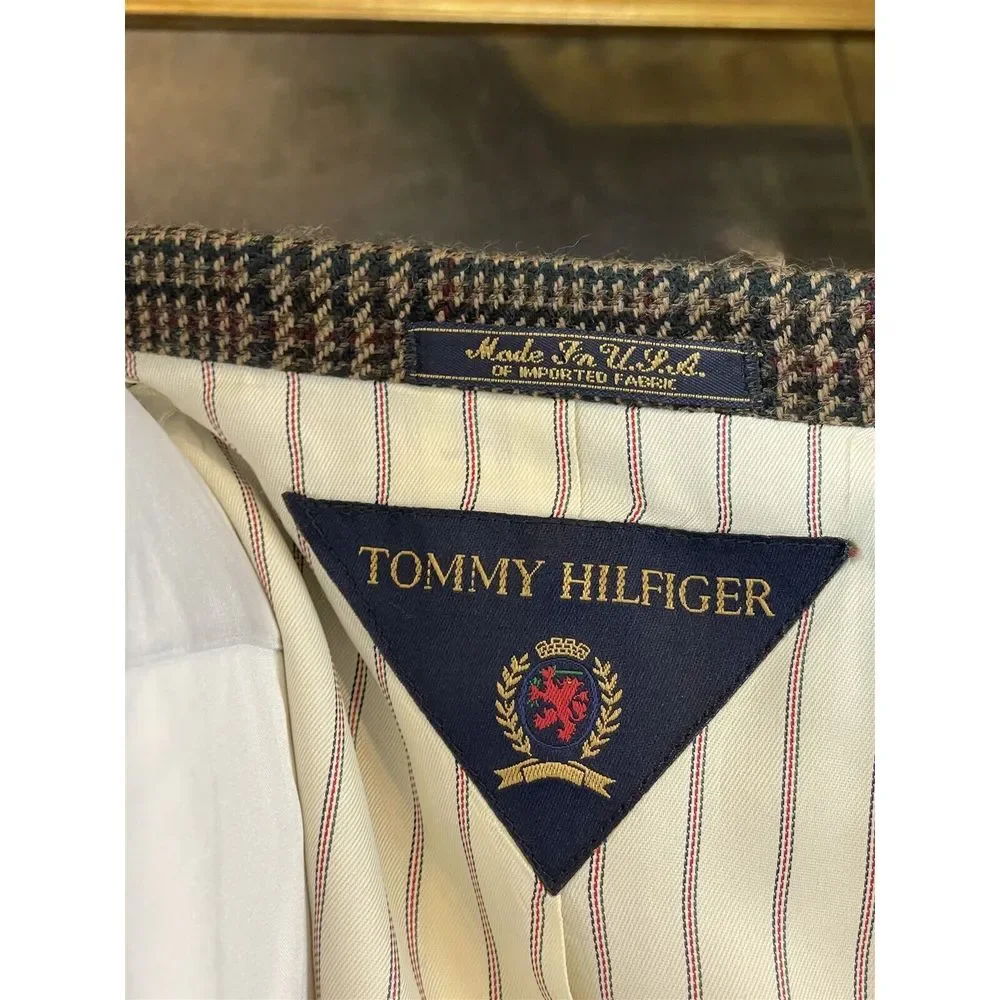 VTG‎ Tommy Hilfiger 40R USA MADE Glen Plaid Wool Tweed 3Btn Blazer Jacket Coat